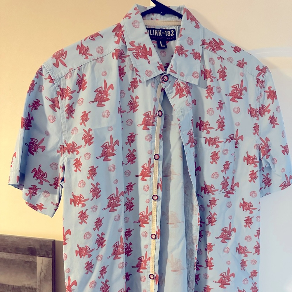 Blink 182 Light Blue Short Sleeve Button Down Shirt